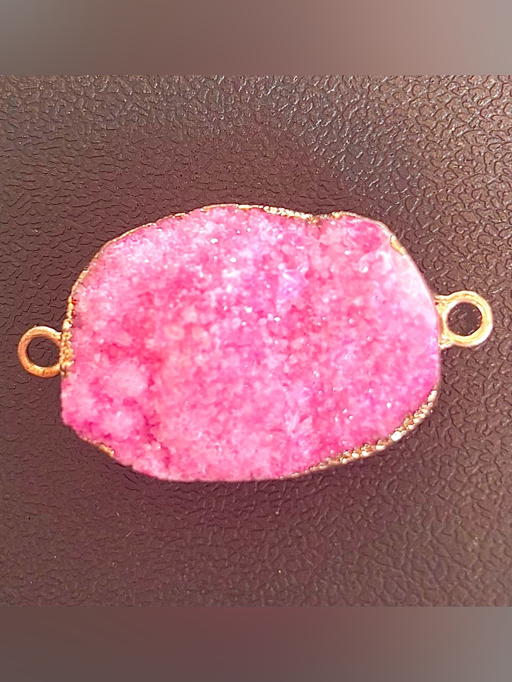 Pink Druzy Pendant with Gold Trim